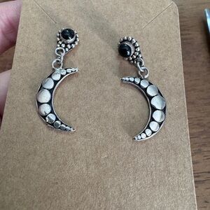 Sterling silver vintage  onyx moon earrings